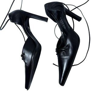 Avitto Black Leather Strappy Heels | Made in Italy | Size 36.5 | EUC